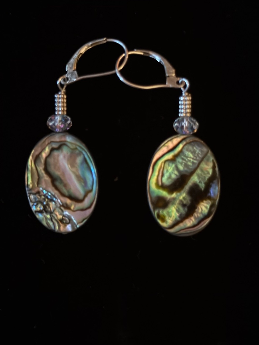 Iridescent Abalone Oval Drop Earrings - Multicolor Shell